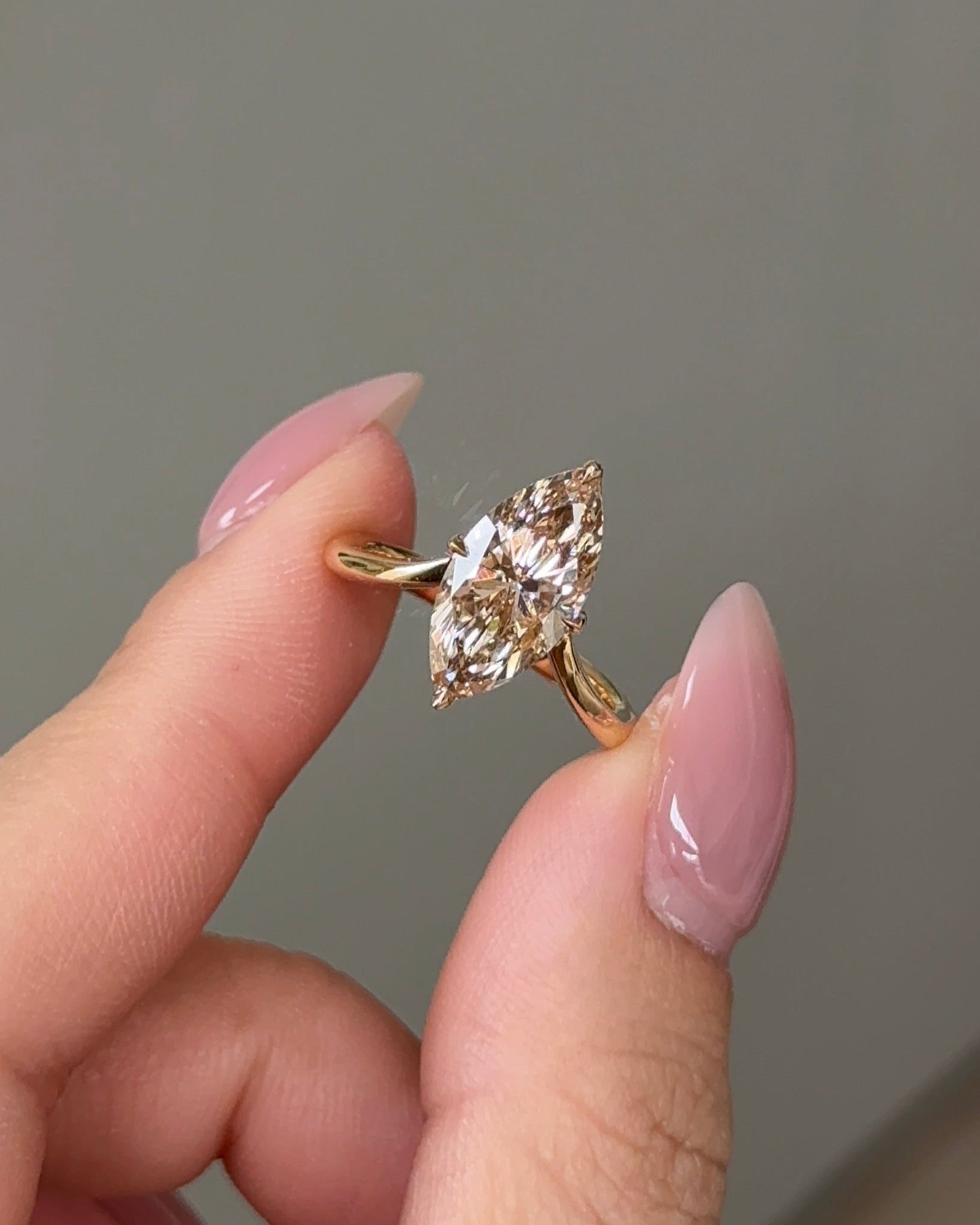 Marquise Shaped Three Stone Lab Grown Diamond Engagement Ring