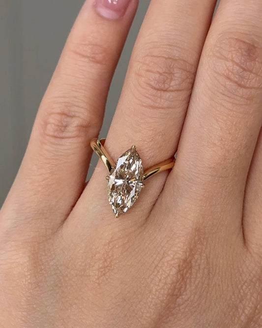 Marquise Shaped Three Stone Lab Grown Diamond Engagement Ring