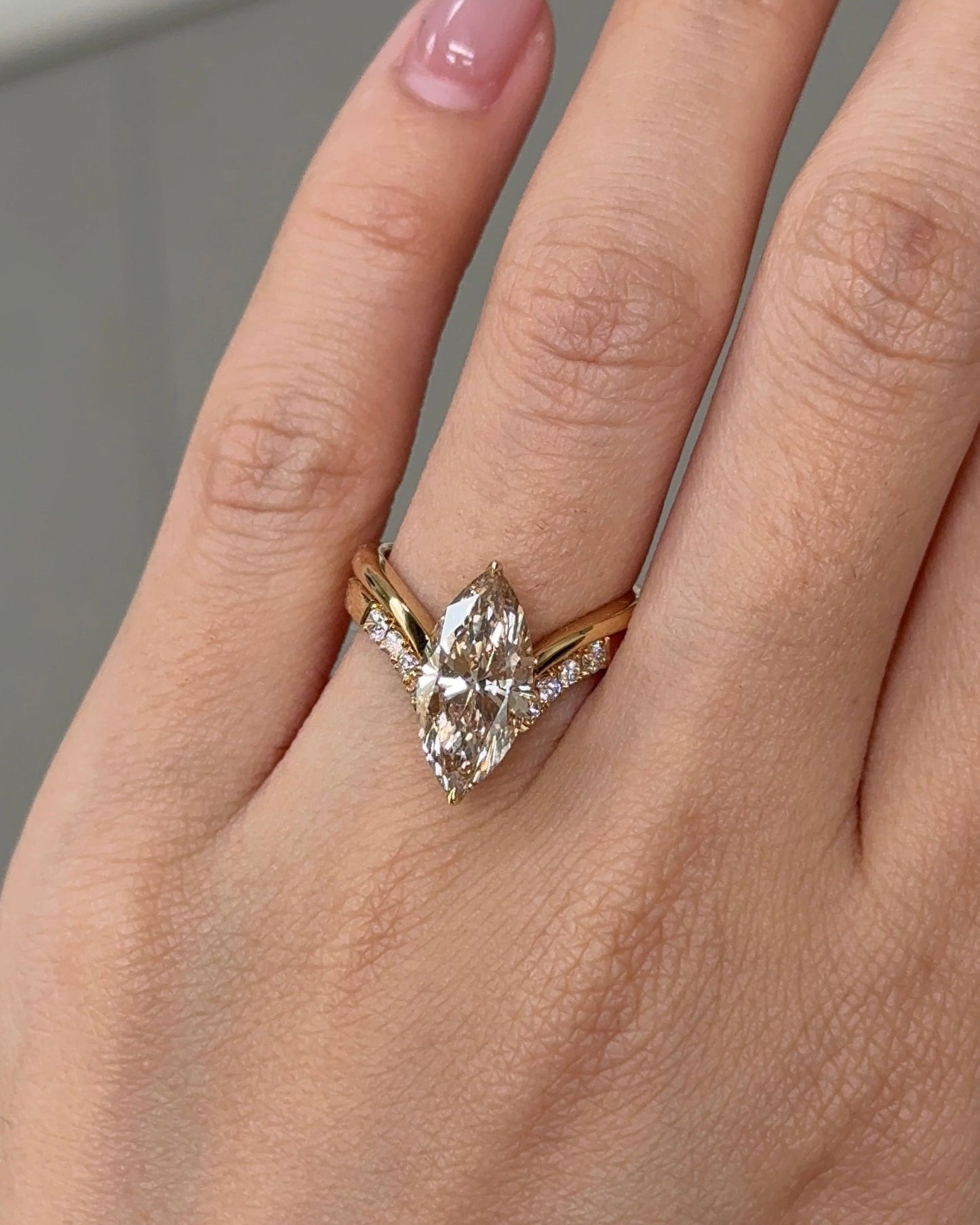 Marquise Shaped Three Stone Lab Grown Diamond Engagement Ring