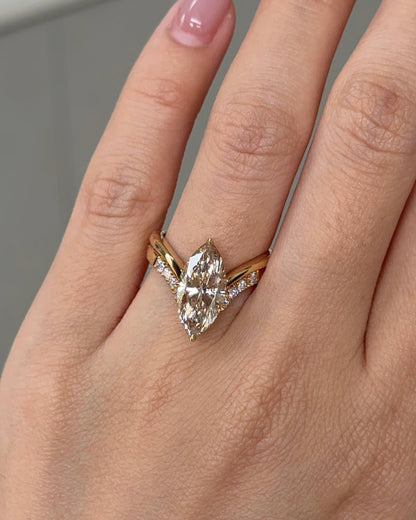 Marquise Shaped Three Stone Lab Grown Diamond Engagement Ring