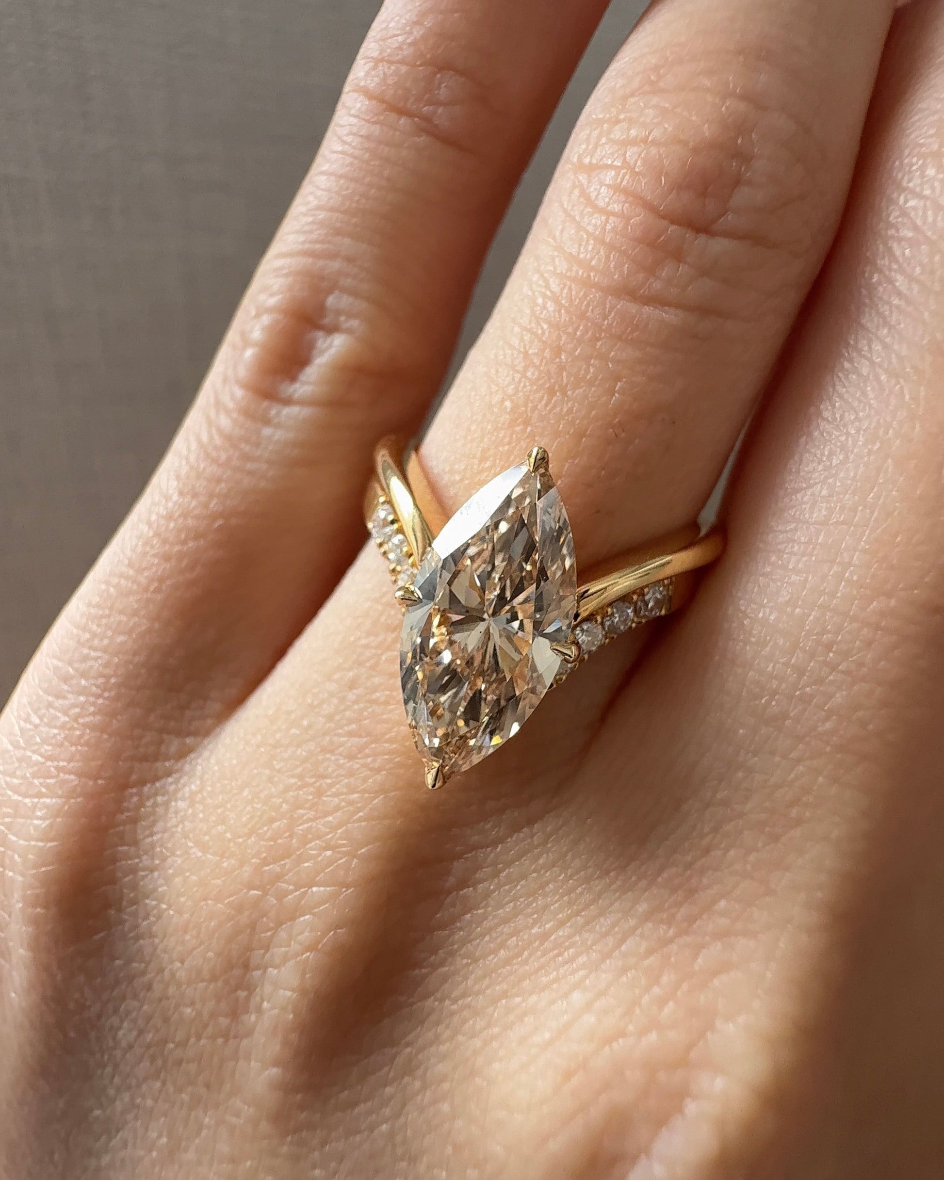 Marquise Shaped Three Stone Lab Grown Diamond Engagement Ring