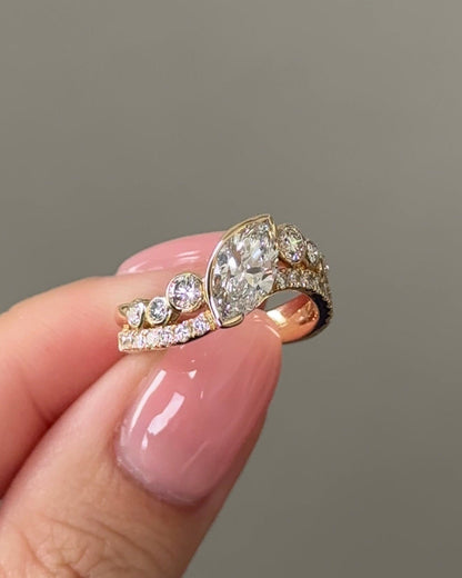 Marquise Shaped Three Stone Lab Grown Diamond Engagement Ring