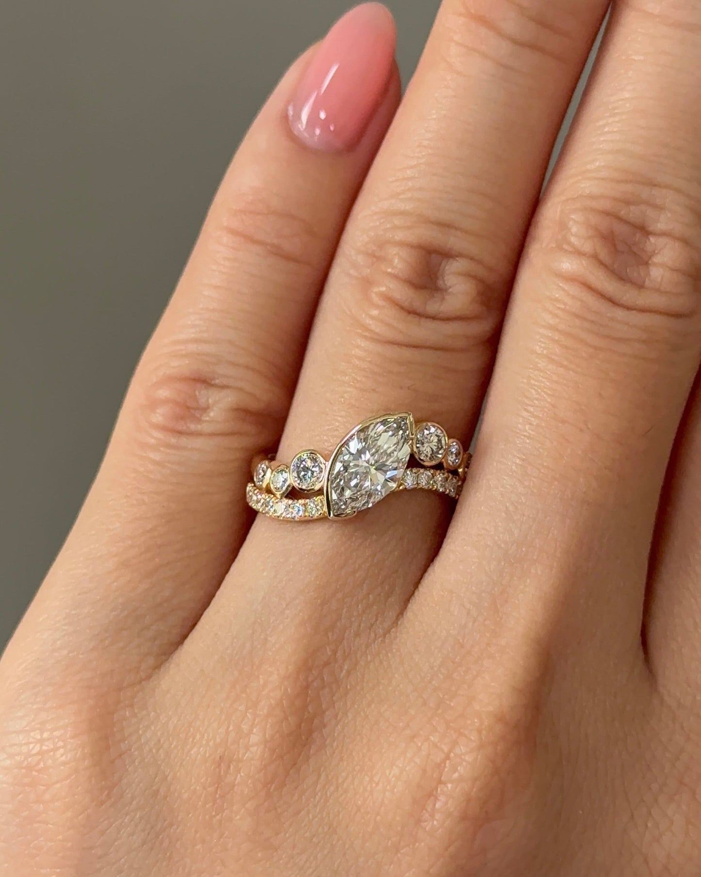 Marquise Shaped Three Stone Lab Grown Diamond Engagement Ring