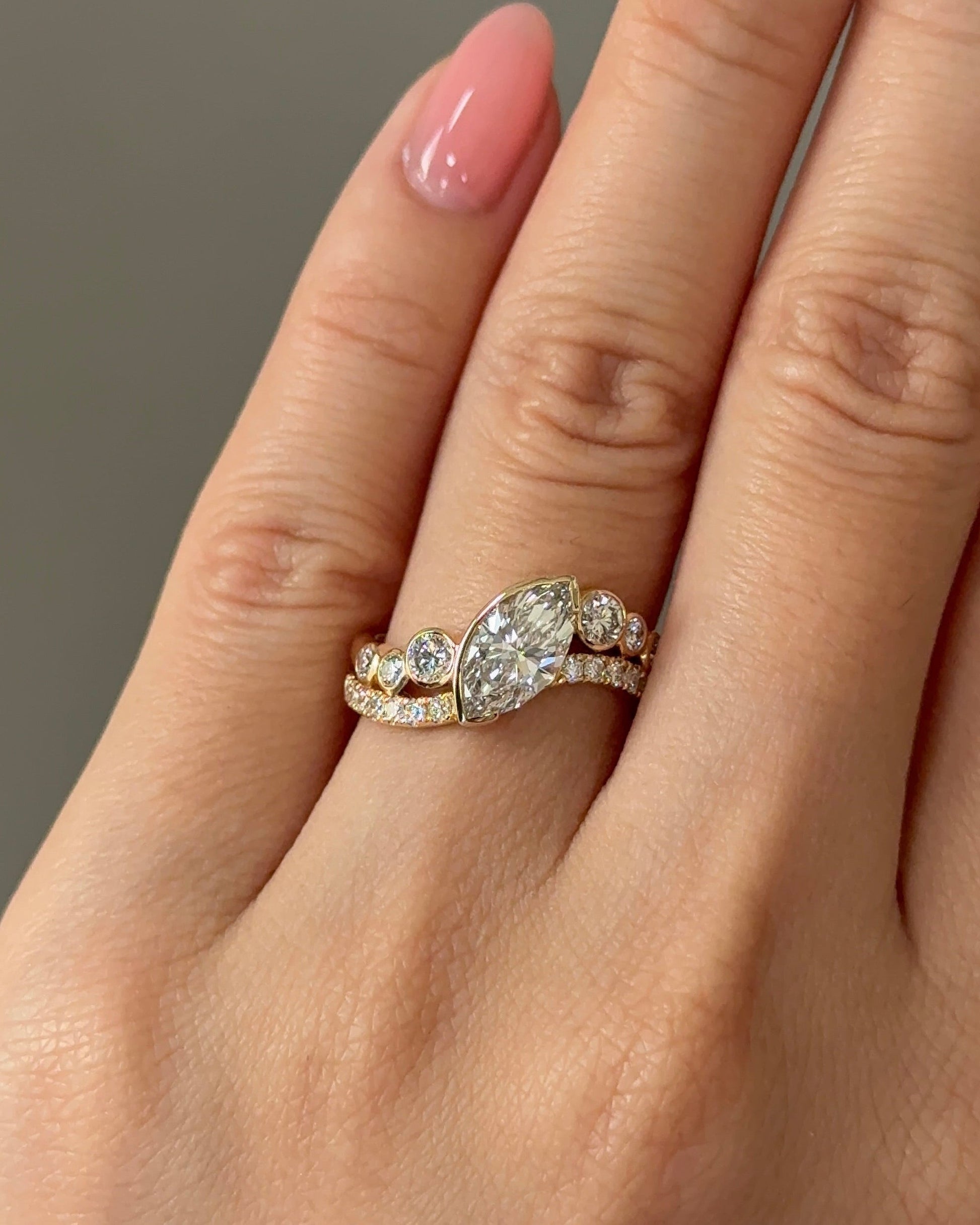 Marquise Shaped Three Stone Lab Grown Diamond Engagement Ring