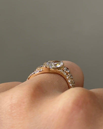 Marquise Shaped Three Stone Lab Grown Diamond Engagement Ring