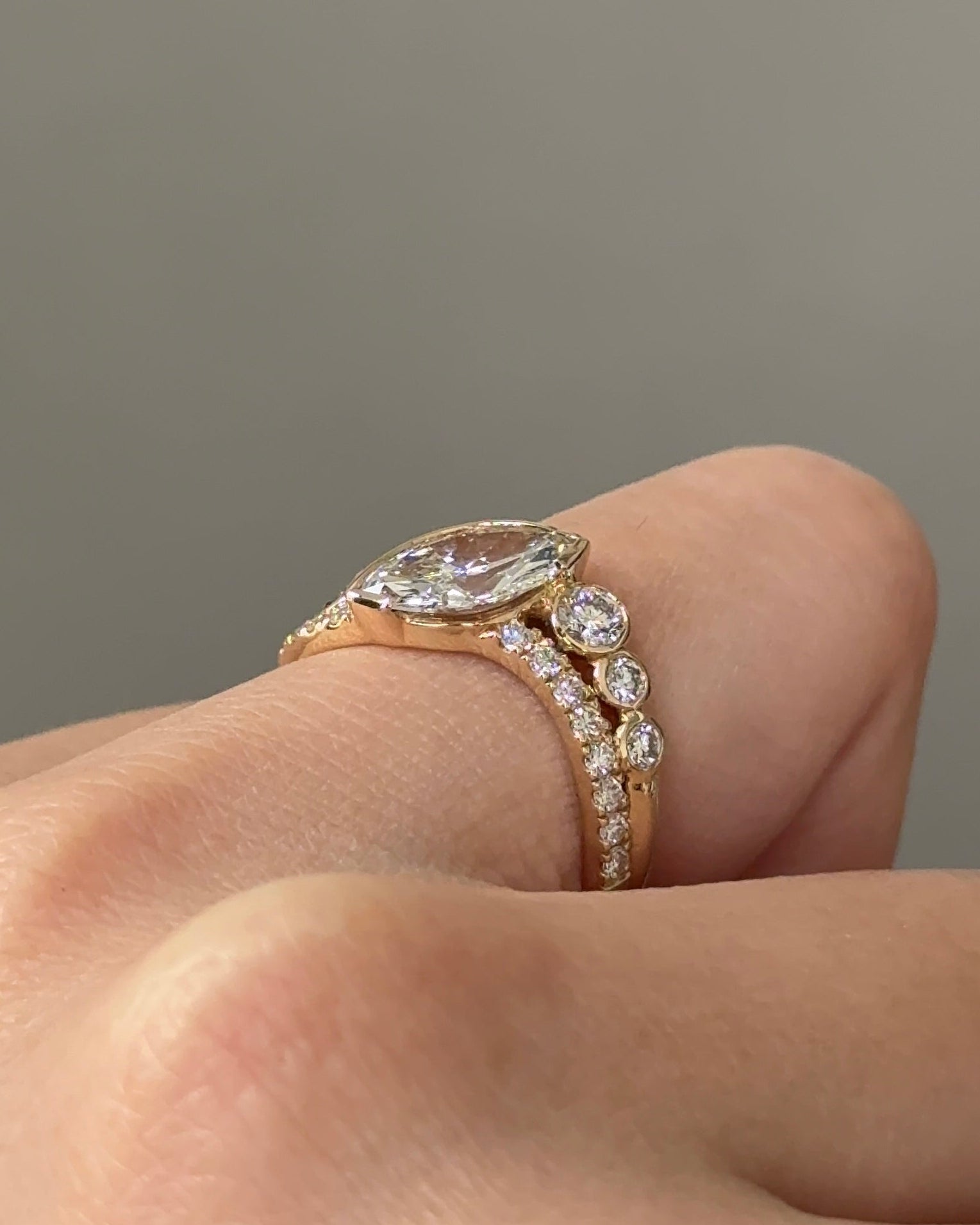 Marquise Shaped Three Stone Lab Grown Diamond Engagement Ring