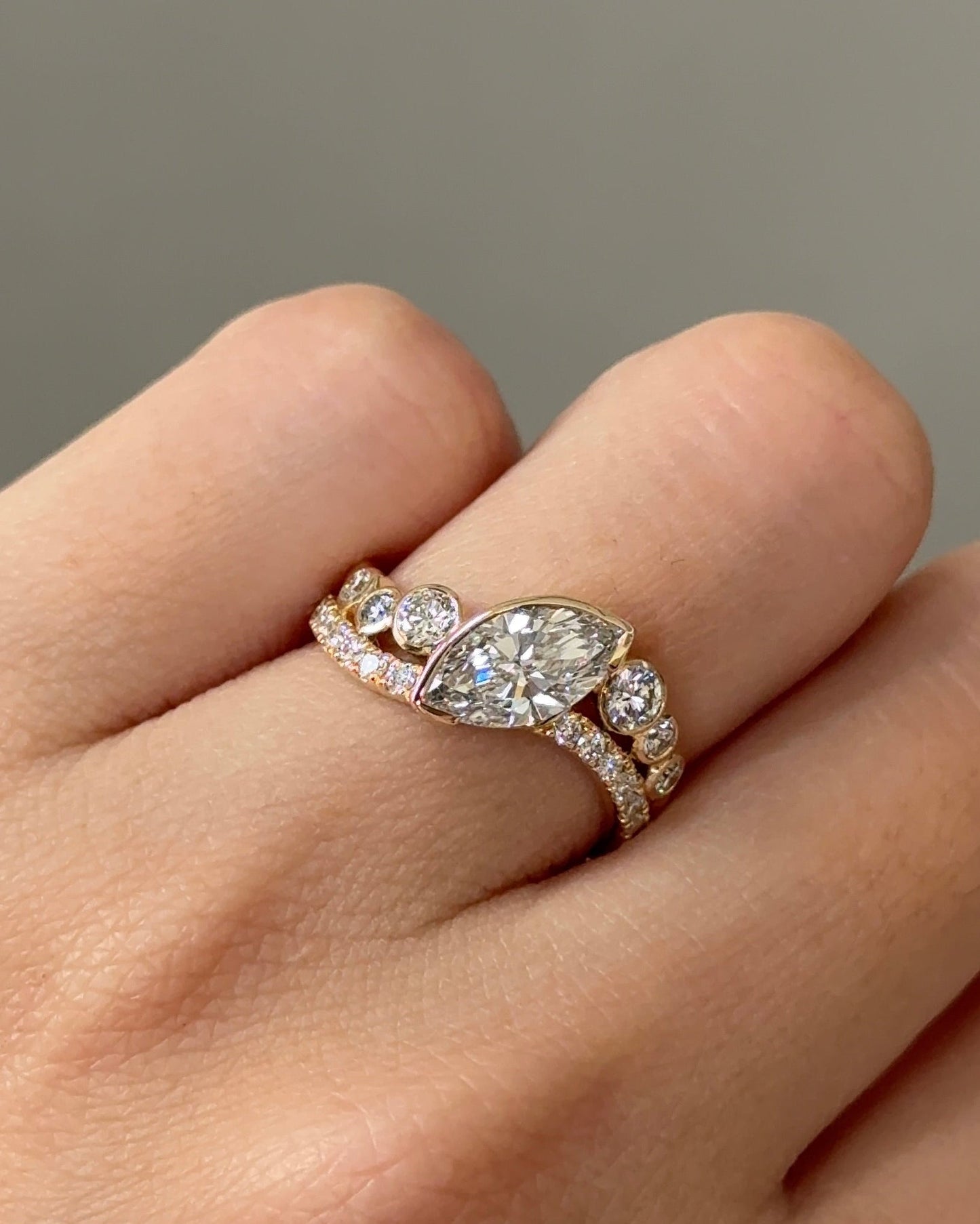 Marquise Shaped Three Stone Lab Grown Diamond Engagement Ring