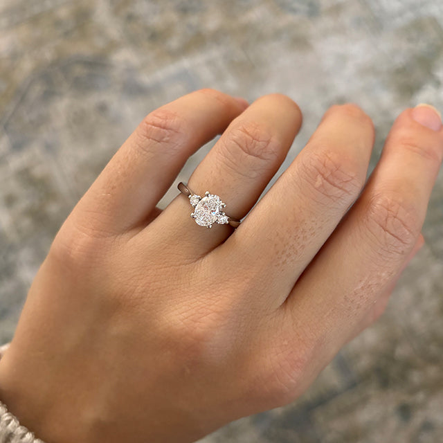 Marquise Shaped Three Stone Lab Grown Diamond Engagement Ring