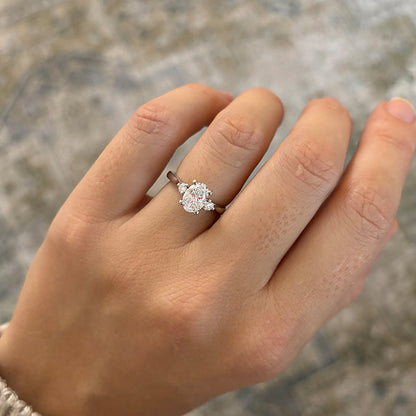 Marquise Shaped Three Stone Lab Grown Diamond Engagement Ring