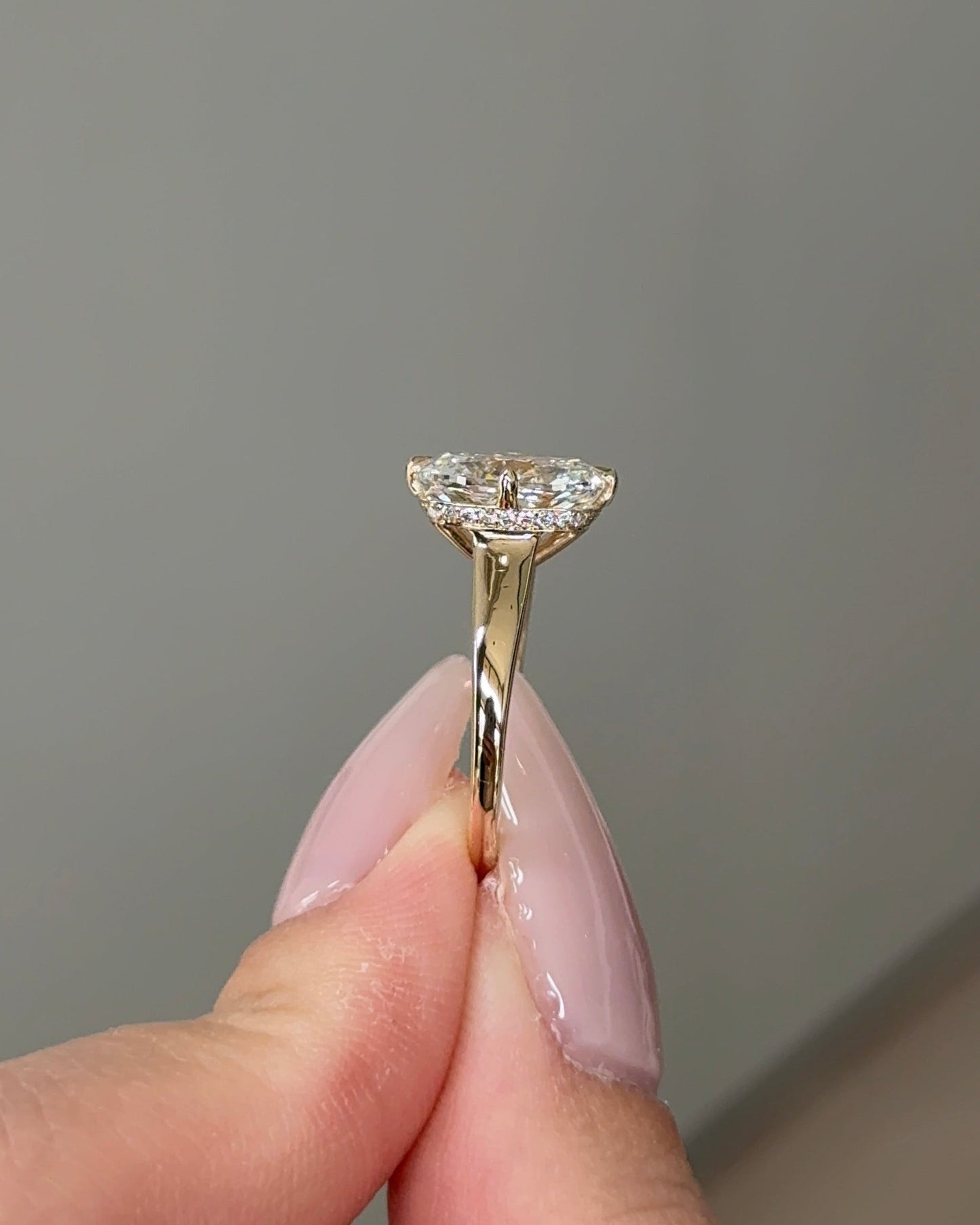 Marquise Shaped Three Stone Lab Grown Diamond Engagement Ring