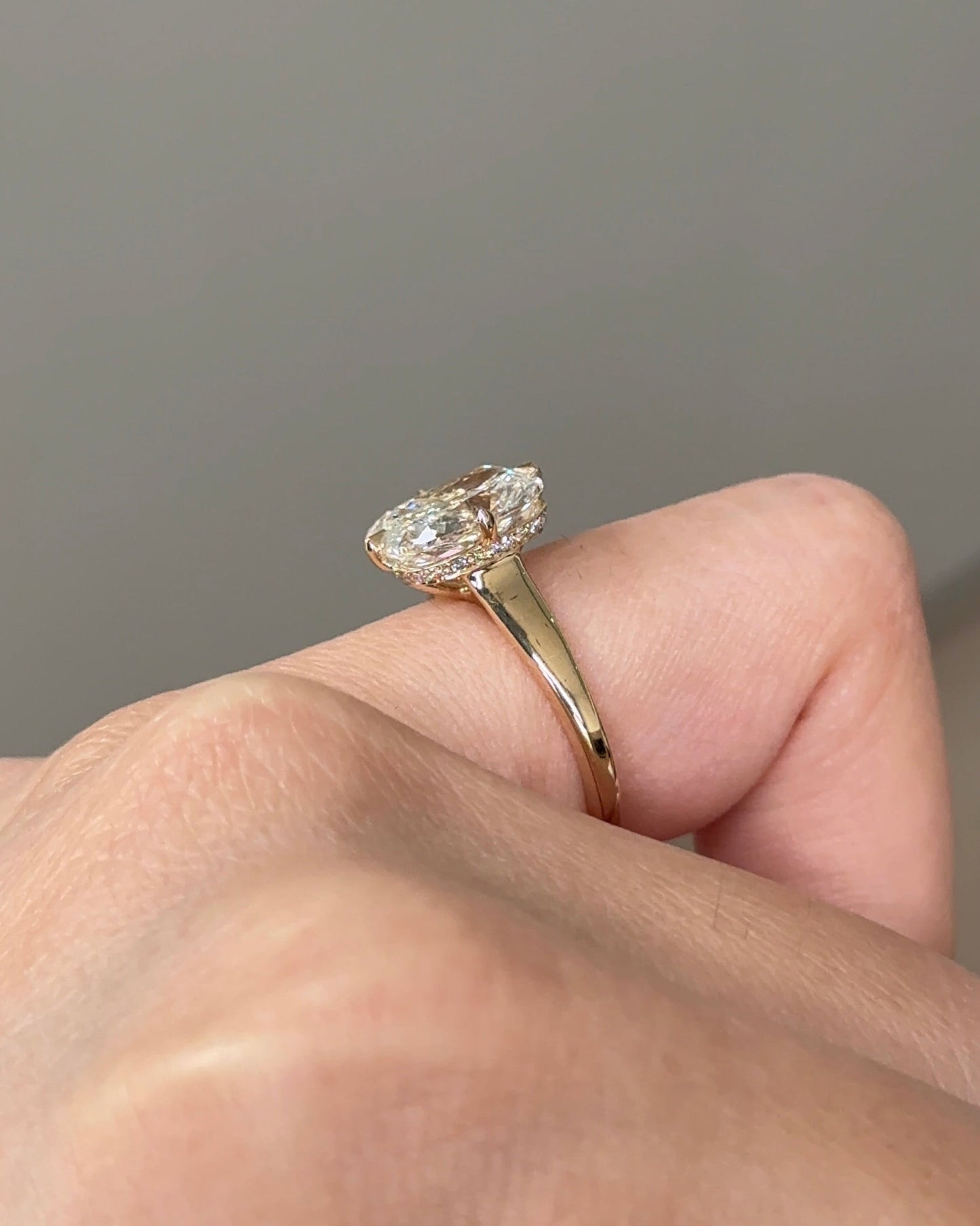 Marquise Shaped Three Stone Lab Grown Diamond Engagement Ring