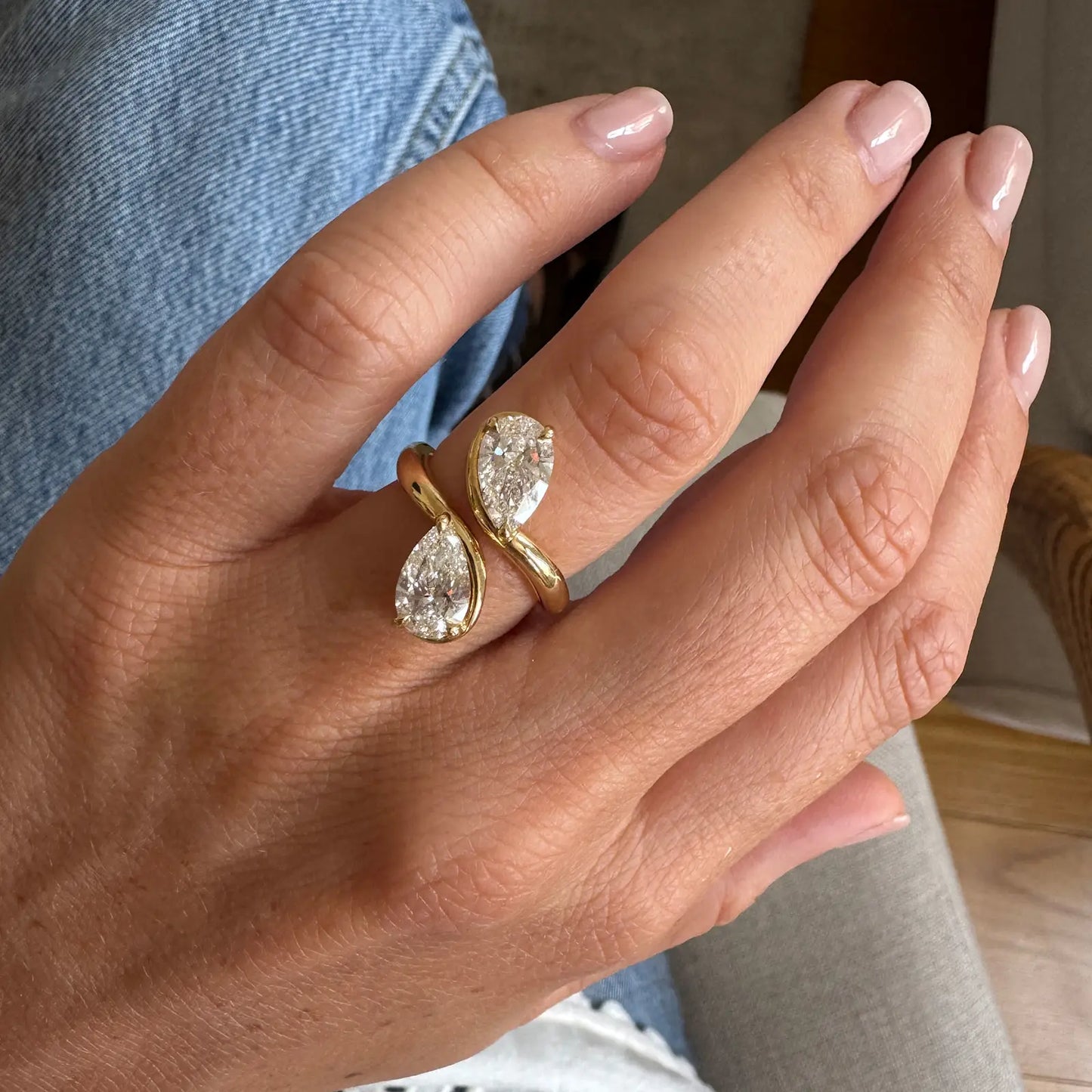 Timeless 2.4 CT Pear Cut Toi Et Moi Styled Moissanite Diamond Engagement Ring