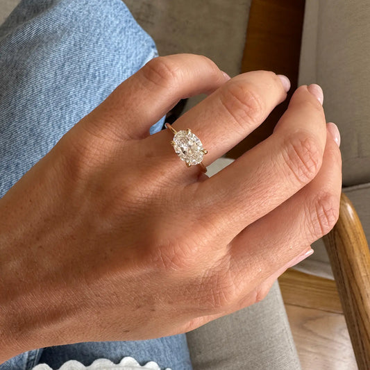 Timeless 2 CT Oval Cut East-West Solitaire Moissanite Diamond Engagement Ring