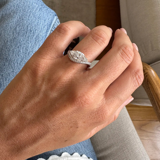 Timeless 1.7 CT Marquise Cut Swirl Pave Styled Moissanite Diamond Engagement Ring