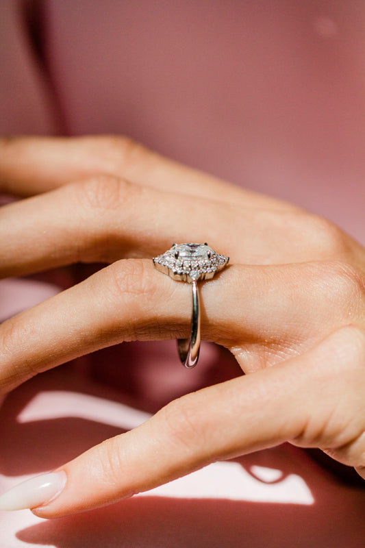 2.9 Carats Emerald Pave Styled Moissanite Engagement Ring