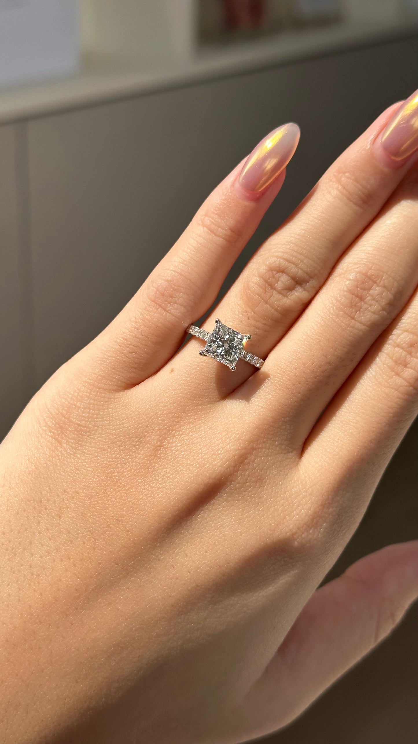 Marquise Shaped Three Stone Lab Grown Diamond Engagement Ring