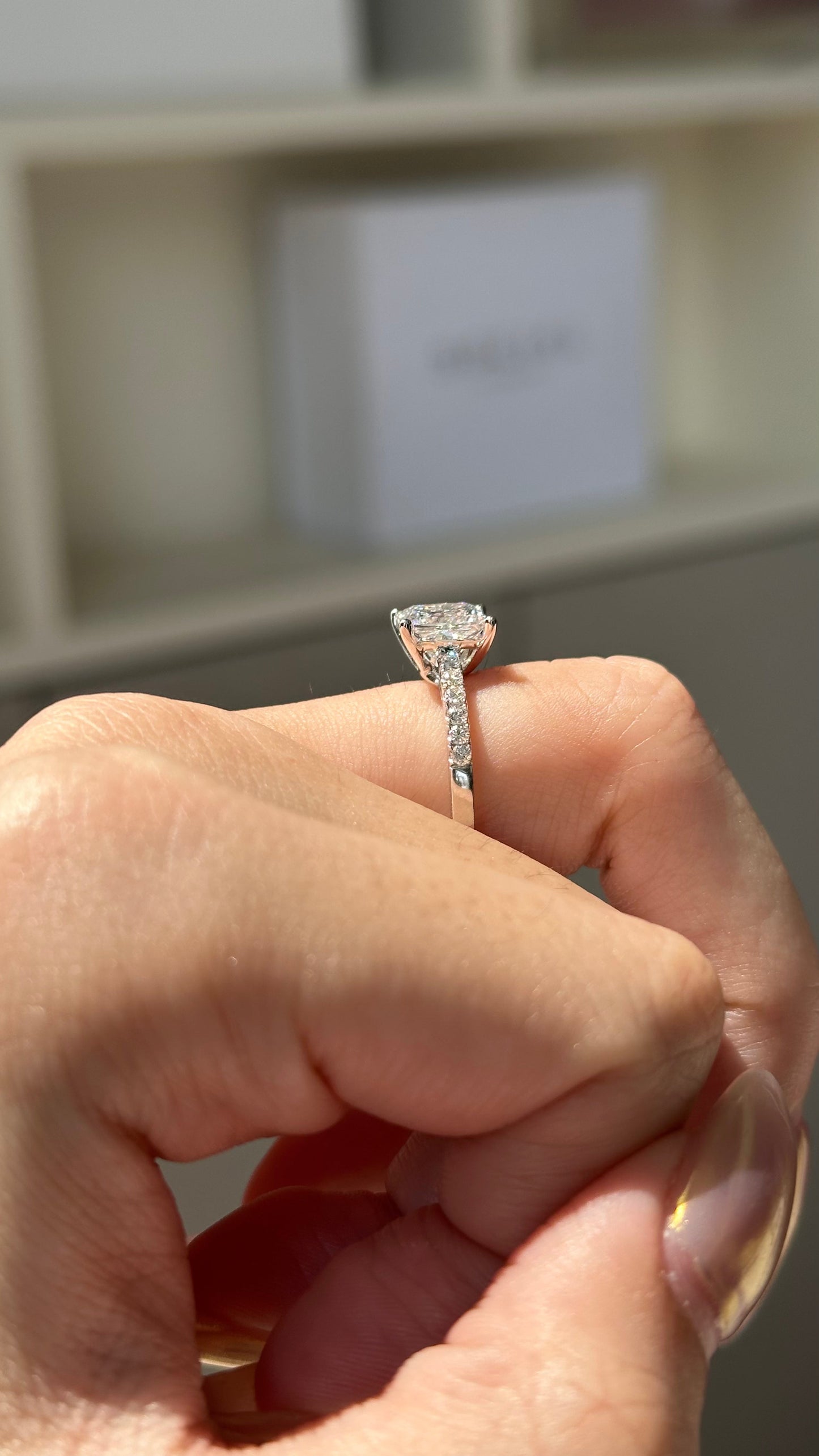 Marquise Shaped Three Stone Lab Grown Diamond Engagement Ring