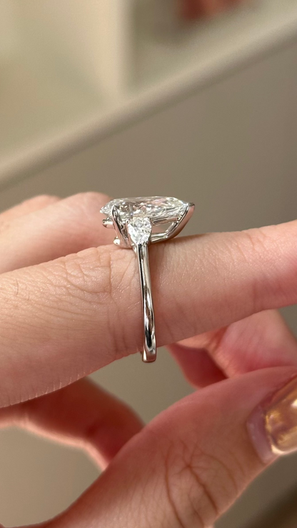 Marquise Shaped Three Stone Lab Grown Diamond Engagement Ring