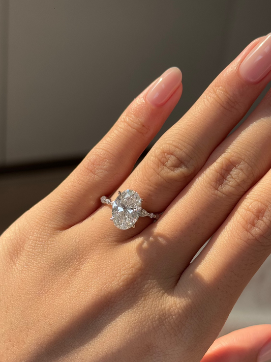 Marquise Shaped Three Stone Lab Grown Diamond Engagement Ring