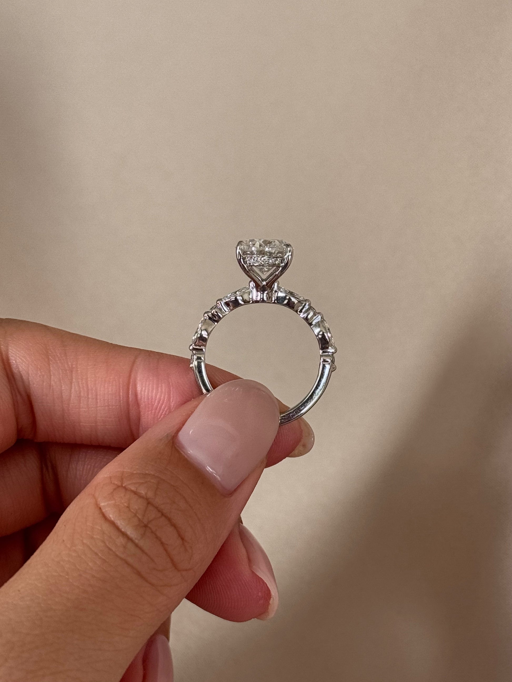 Marquise Shaped Three Stone Lab Grown Diamond Engagement Ring