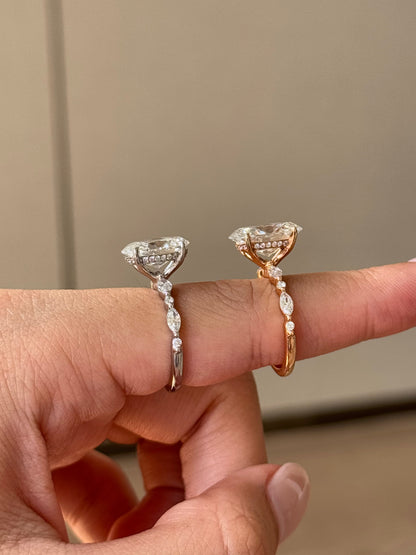 Marquise Shaped Three Stone Lab Grown Diamond Engagement Ring