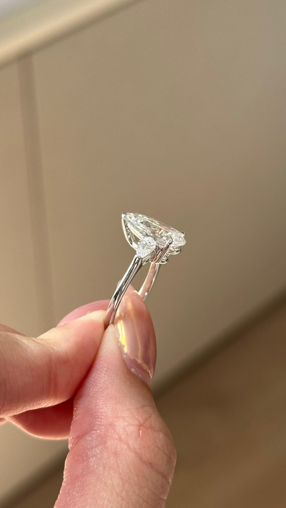 Marquise Shaped Three Stone Lab Grown Diamond Engagement Ring