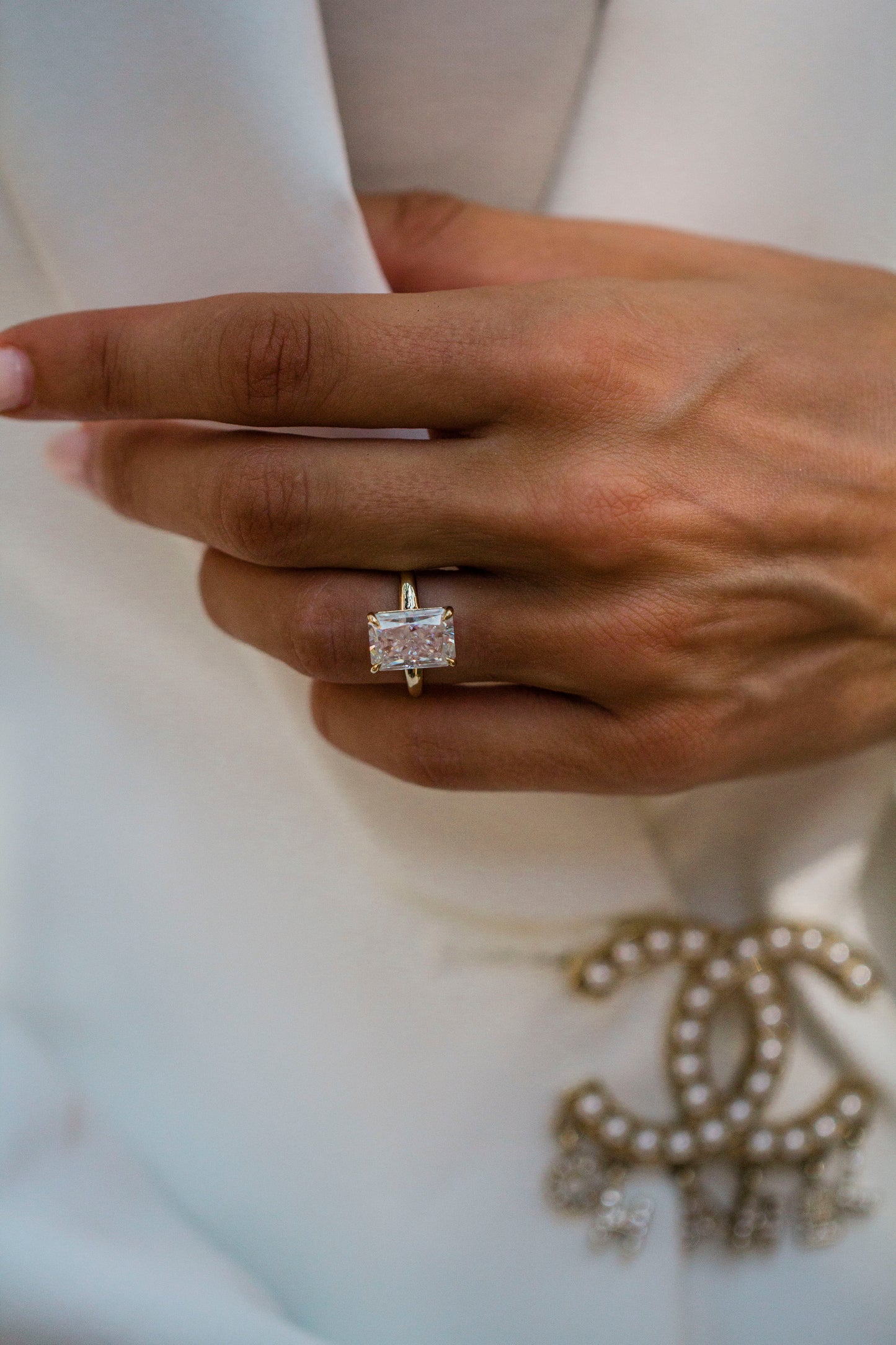 2.9 Carats Emerald Pave Styled Moissanite Engagement Ring