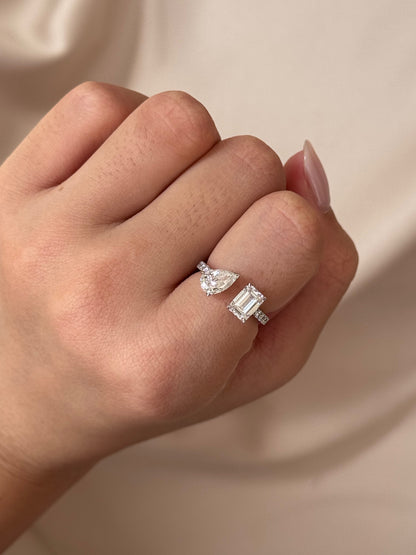 Marquise Shaped Three Stone Lab Grown Diamond Engagement Ring