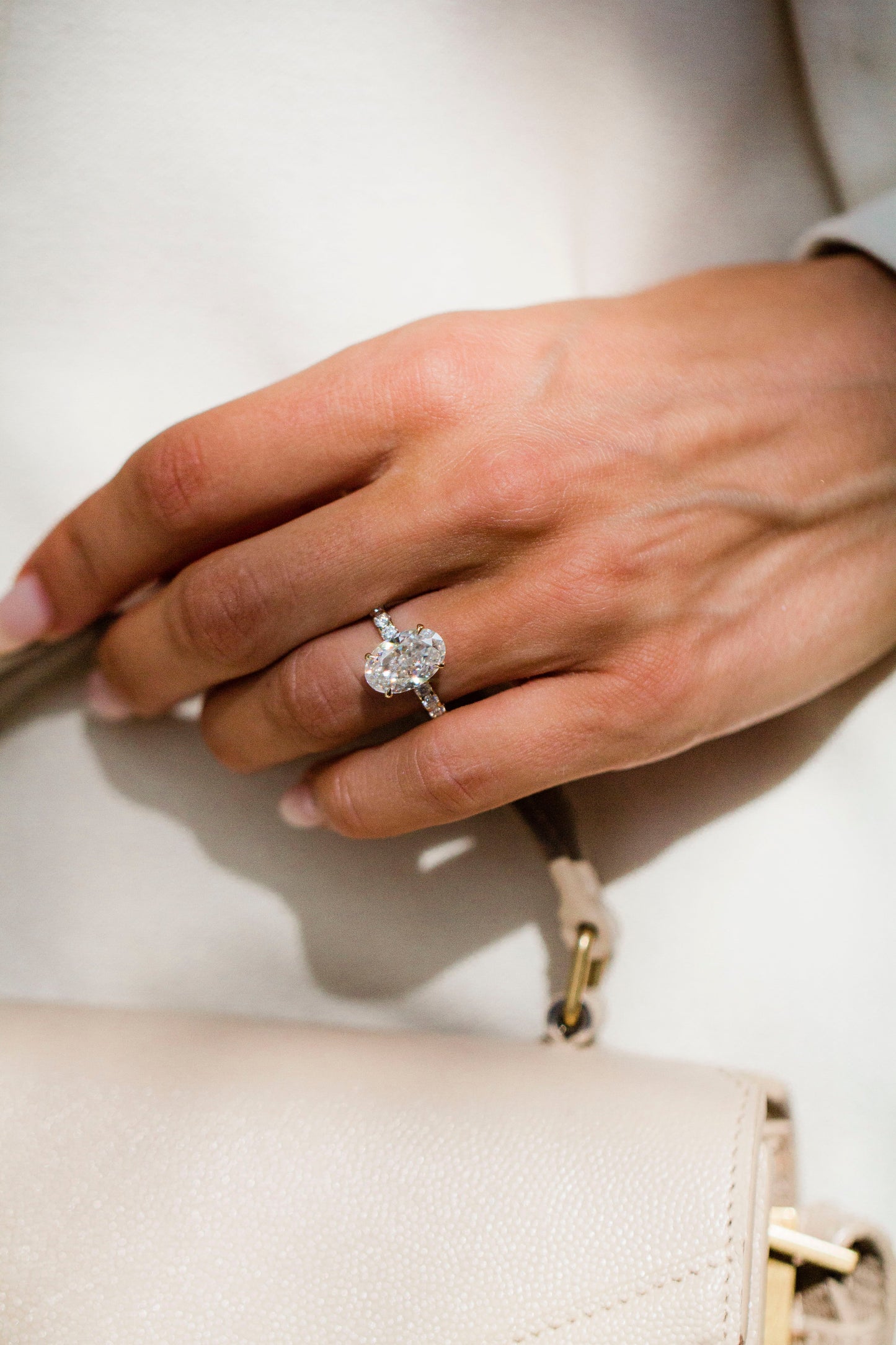 2.9 Carats Emerald Pave Styled Moissanite Engagement Ring