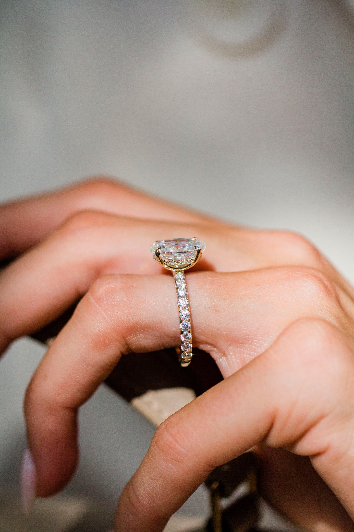 2.9 Carats Emerald Pave Styled Moissanite Engagement Ring