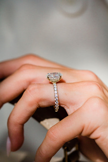 2.9 Carats Emerald Pave Styled Moissanite Engagement Ring