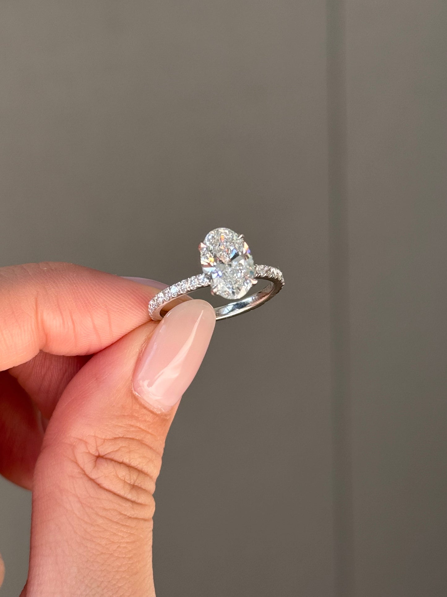 Marquise Shaped Three Stone Lab Grown Diamond Engagement Ring