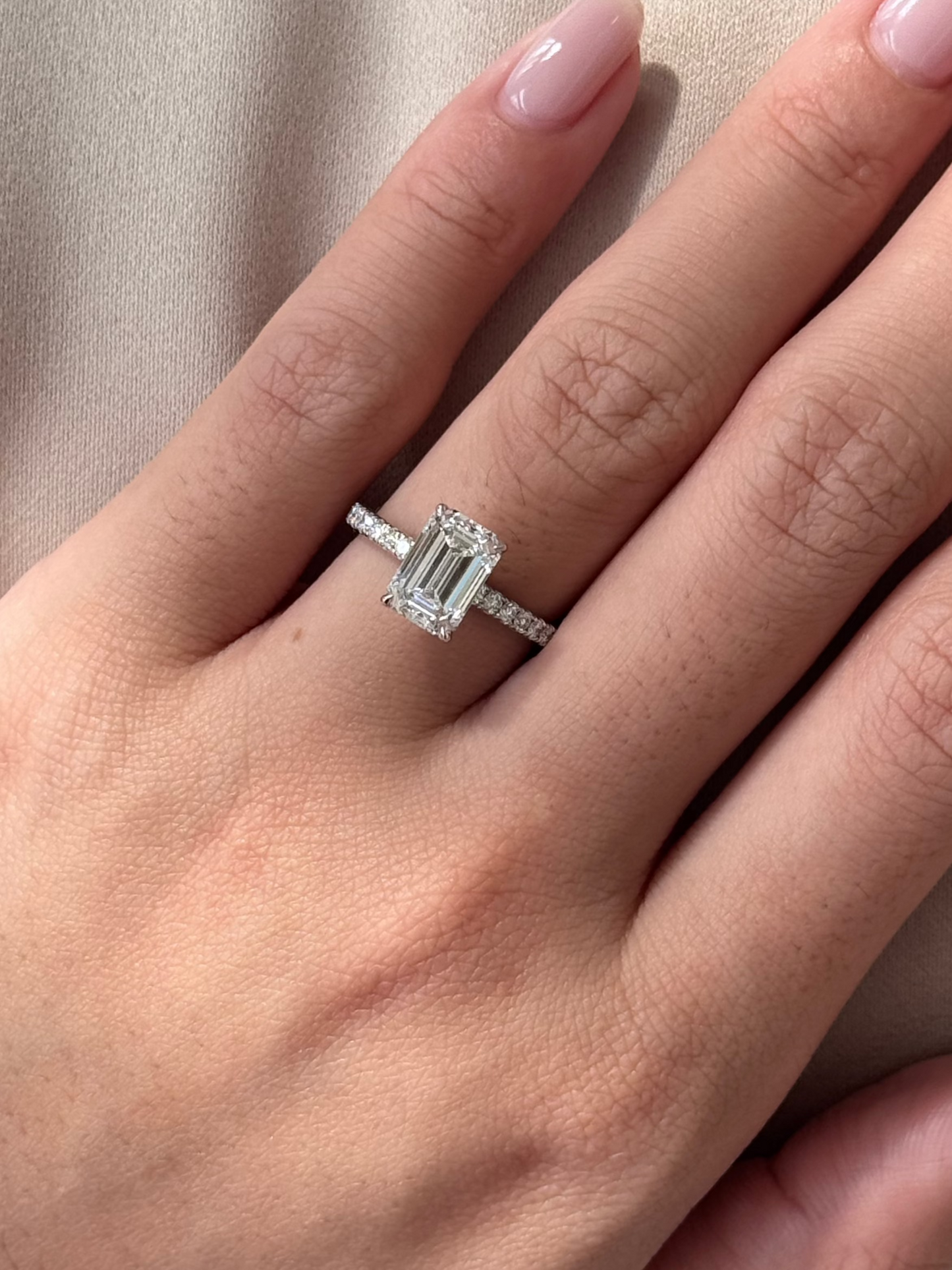 Marquise Shaped Three Stone Lab Grown Diamond Engagement Ring