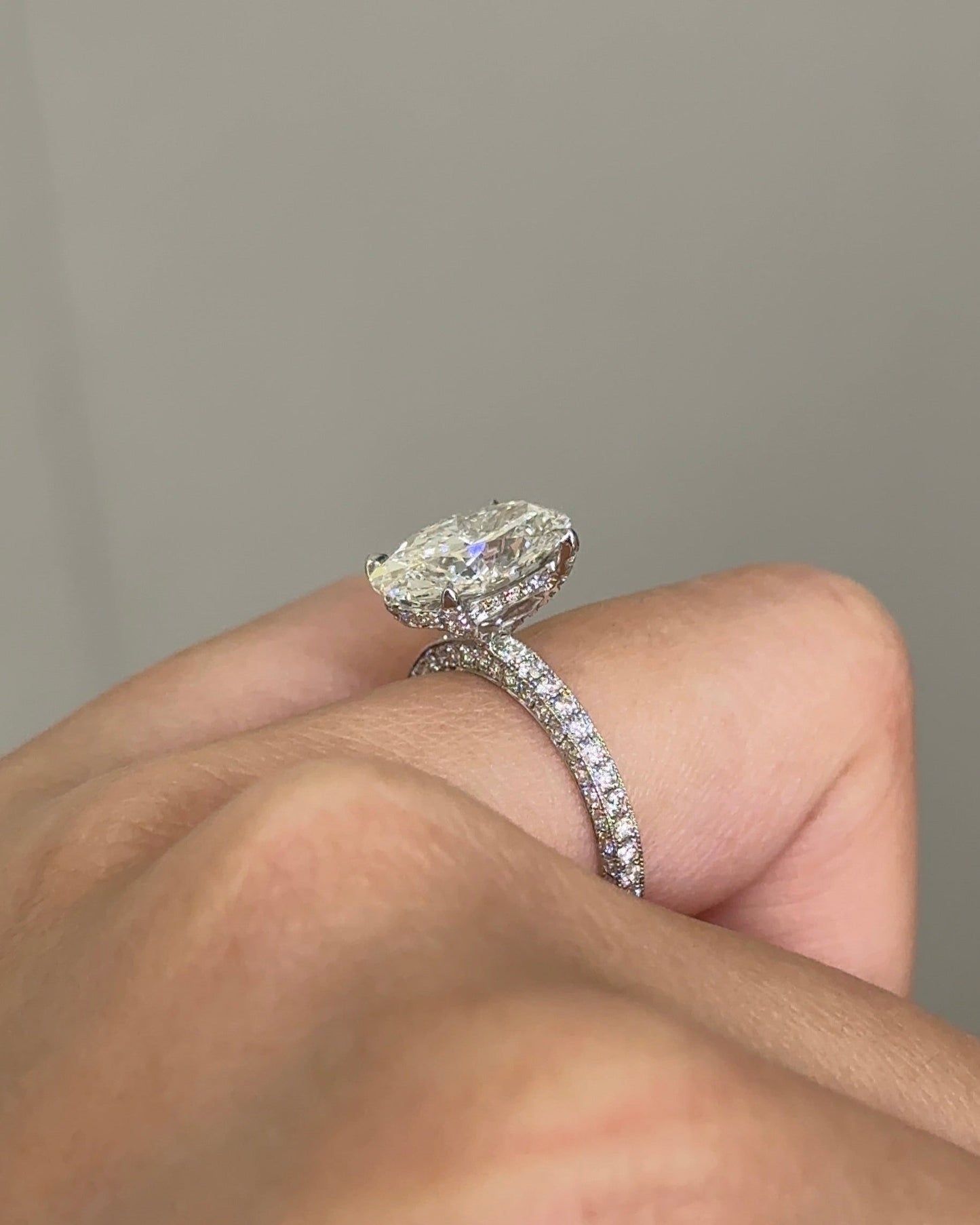 Marquise Shaped Three Stone Lab Grown Diamond Engagement Ring