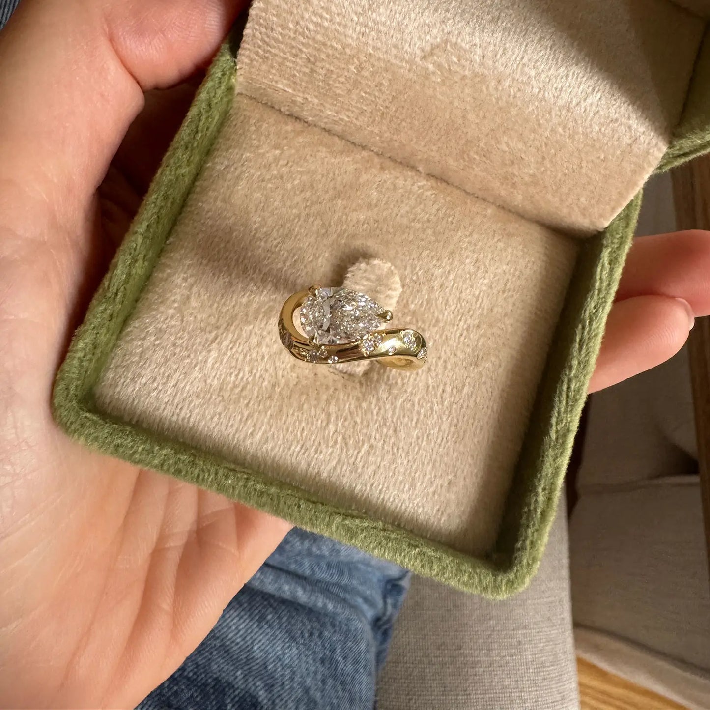 Timeless 1.7 CT Pear Cut Channel Celestial Styled Moissanite Diamond Engagement Ring