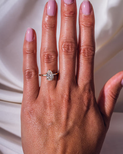 1.93 CT Pear Cut Moissanite Engagement Ring With Hidden Halo Setting