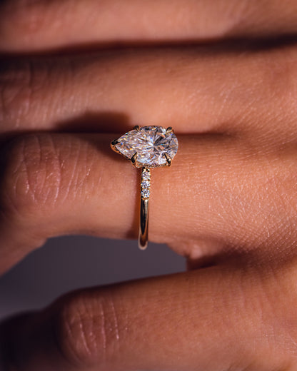 1.93 CT Pear Cut Moissanite Engagement Ring With Hidden Halo Setting
