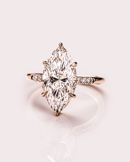 2.48 CT Marquise Cut Moissanite Engagement Ring With Hidden Halo Setting