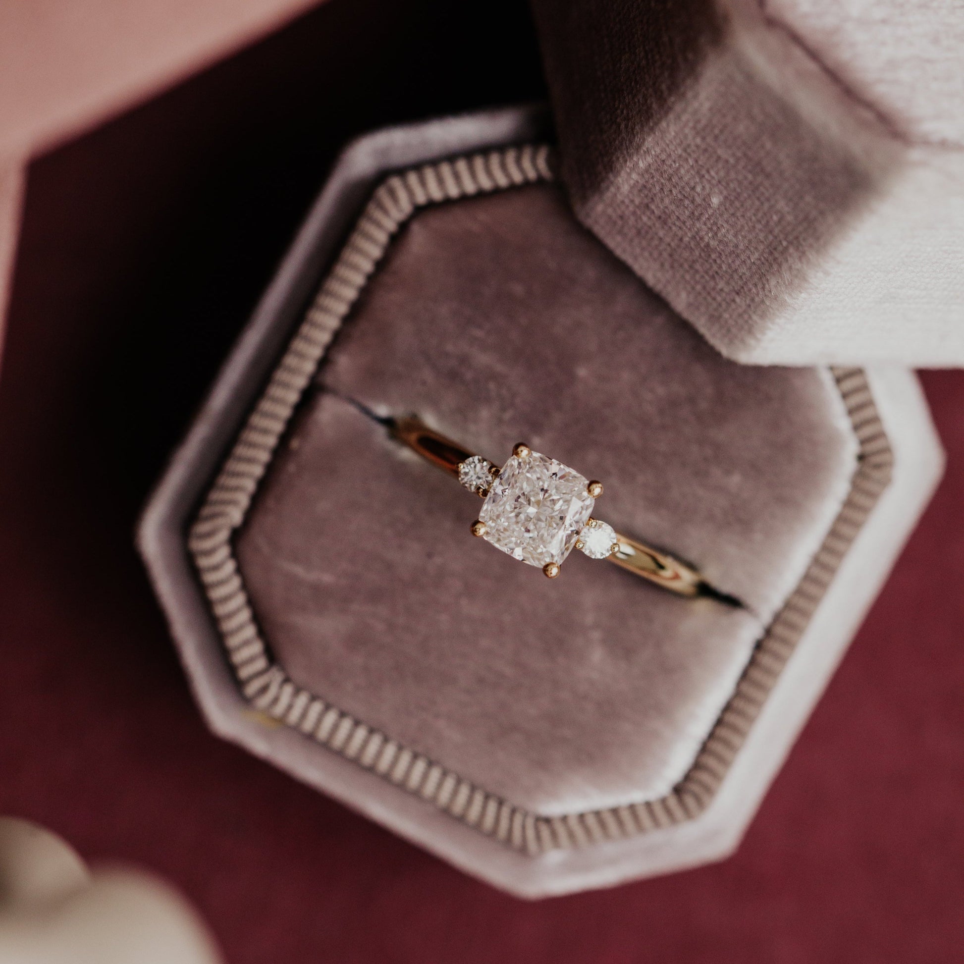 Marquise Shaped Three Stone Lab Grown Diamond Engagement Ring