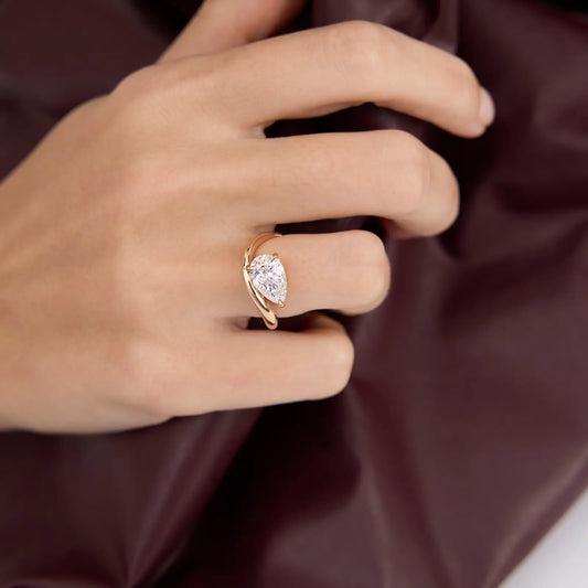 Timeless 2 CT Pear Cut Swirl Solitaire Styled Moissanite Diamond Engagement Ring