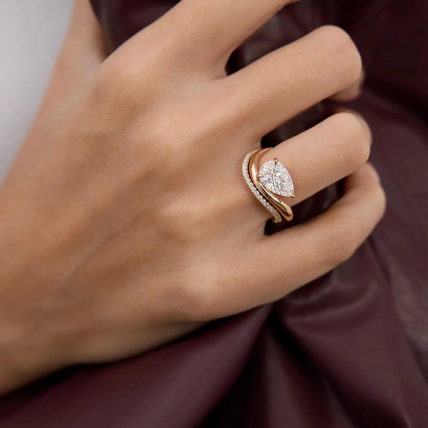 Timeless 2 CT Pear Cut Swirl Solitaire Styled Moissanite Diamond Engagement Ring