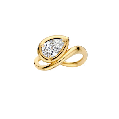 Timeless 1.1 CT Pear Cut Swirl Solitaire & Bezel Setting Moissanite Diamond Engagement Ring