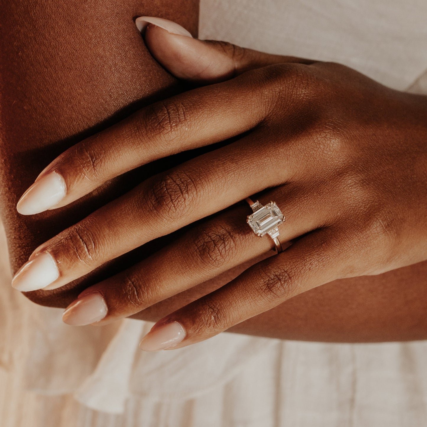 Marquise Shaped Three Stone Lab Grown Diamond Engagement Ring