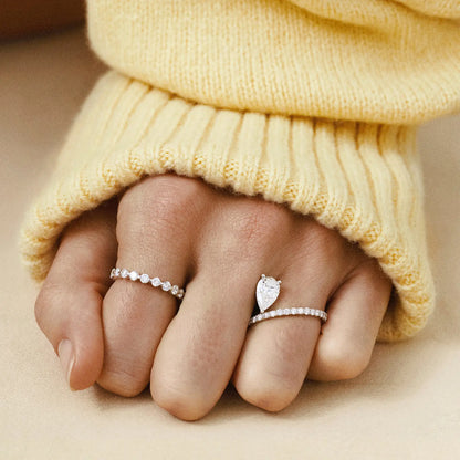 Timeless 1.2 CT Pear Cut Swirl Unique Pear Setting Moissanite Diamond Engagement Ring