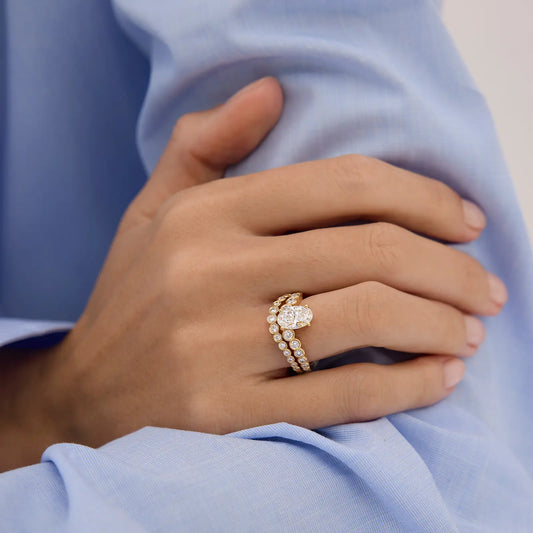 Timeless 1.5 CT Oval Cut Curved Unique Bezel Styled Moissanite Diamond Engagement Ring