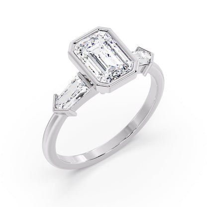 Marquise Shaped Three Stone Lab Grown Diamond Engagement Ring