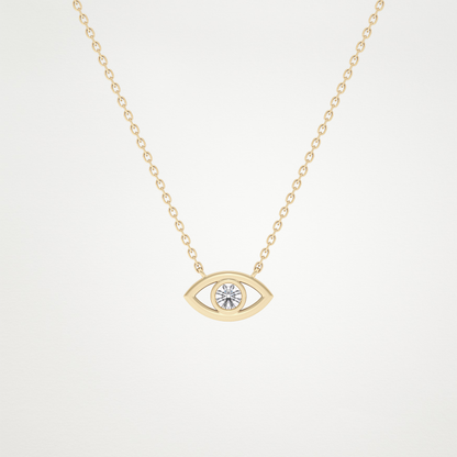 0.08 CT Moissanite Evil Eye Necklace in 14K or 18K Solid Gold – DEF Color, VVS Clarity