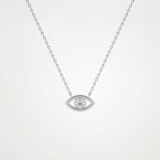 0.08 CT Moissanite Evil Eye Necklace in 14K or 18K Solid Gold – DEF Color, VVS Clarity