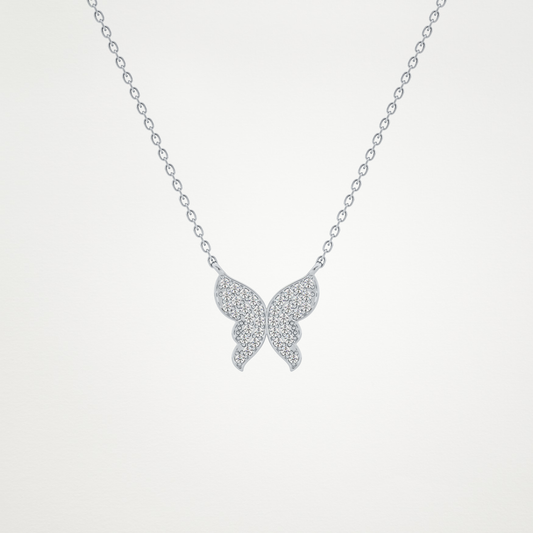 Beautiful 0.94 CT Moissanite Butterfly Necklace in 14K or 18K Solid Gold – DEF Color, VVS Clarity