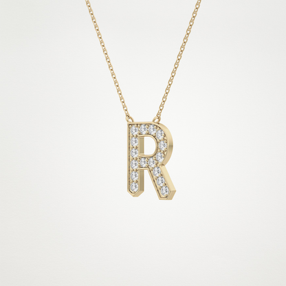 0.348 CT Moissanite R-Shaped Necklace in 14K or 18K Solid Gold – DEF Color, VVS Clarity